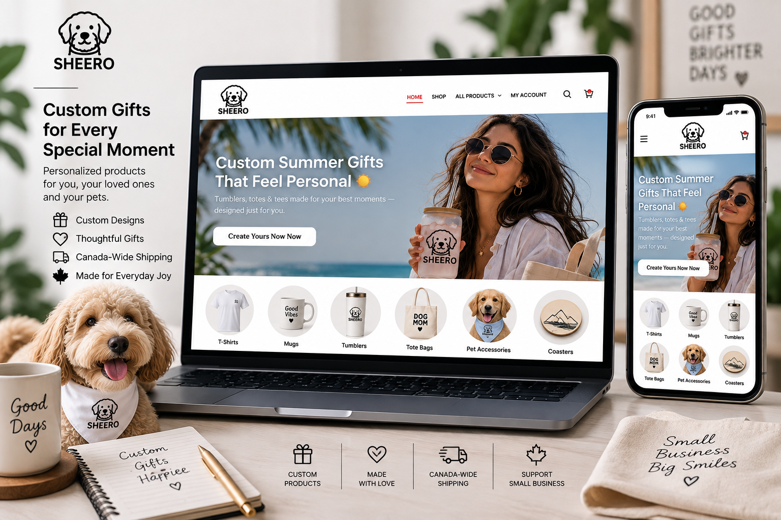 Sheero.store personalized gifts e-commerce portfolio mockup
